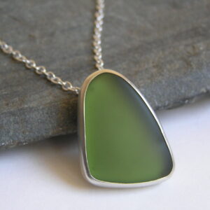 Handmade Green Sea Glass Pendant in Recycled Sterling Silver