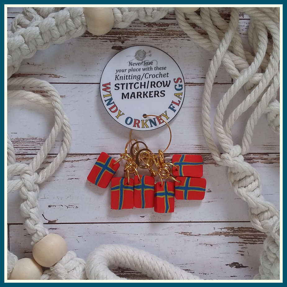 6 x Windy Orkney Flag Stitch Markers - handmade by Quiet Space Arts