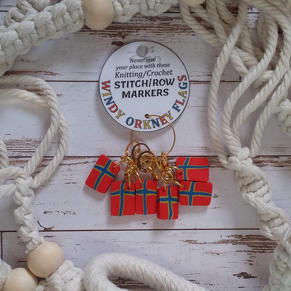 6 x Windy Orkney Flag Stitch Markers - handmade by Quiet Space Arts (view 2)