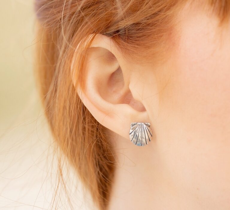 Silver Scallop Shell Ear studs - handmade by Marion Miller Jewellery