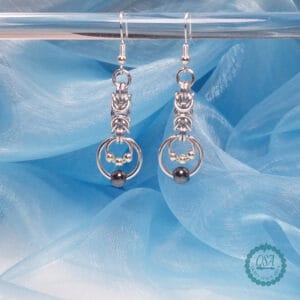 Chainmaille Crescent Moon ~ Various Stones ~ Drop Earrings - Image 2