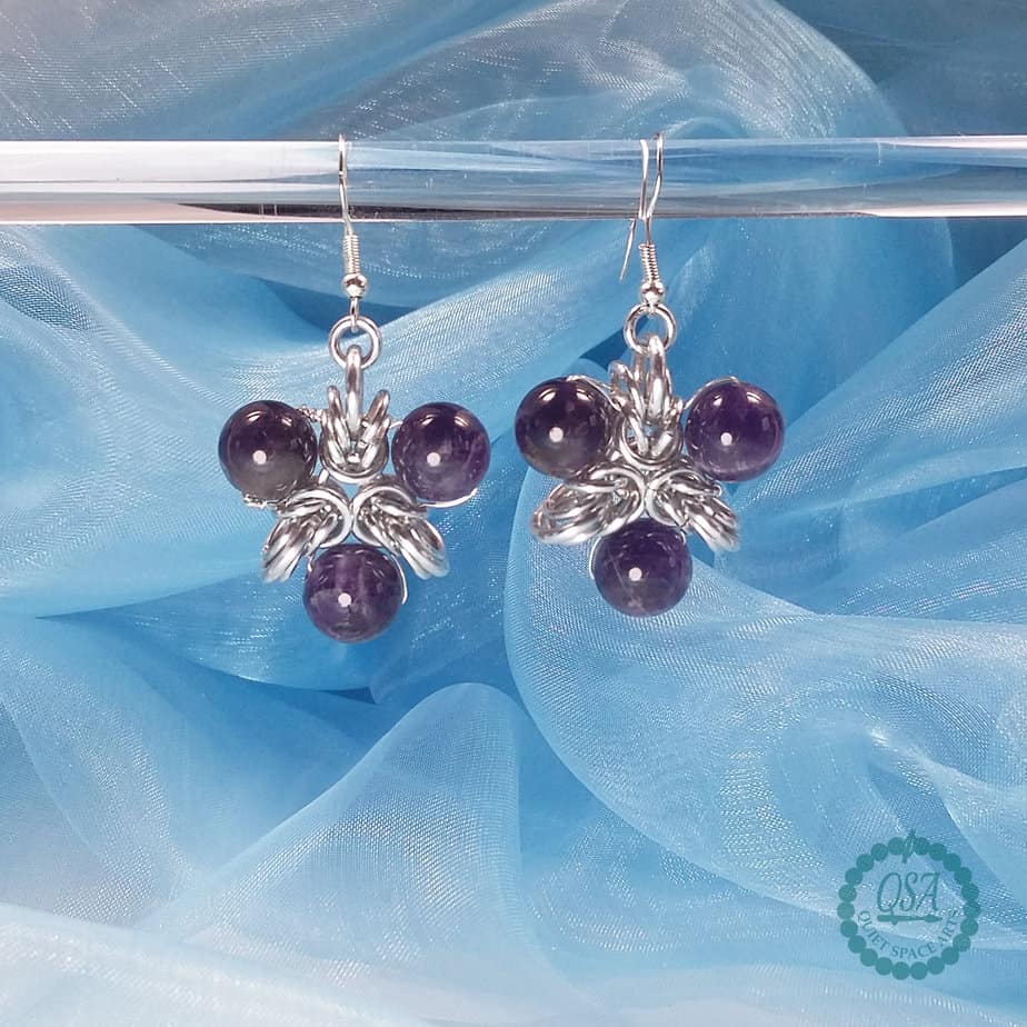 Chainmaille Elf Tri Star Amethyst Drop Earrings - Image 2