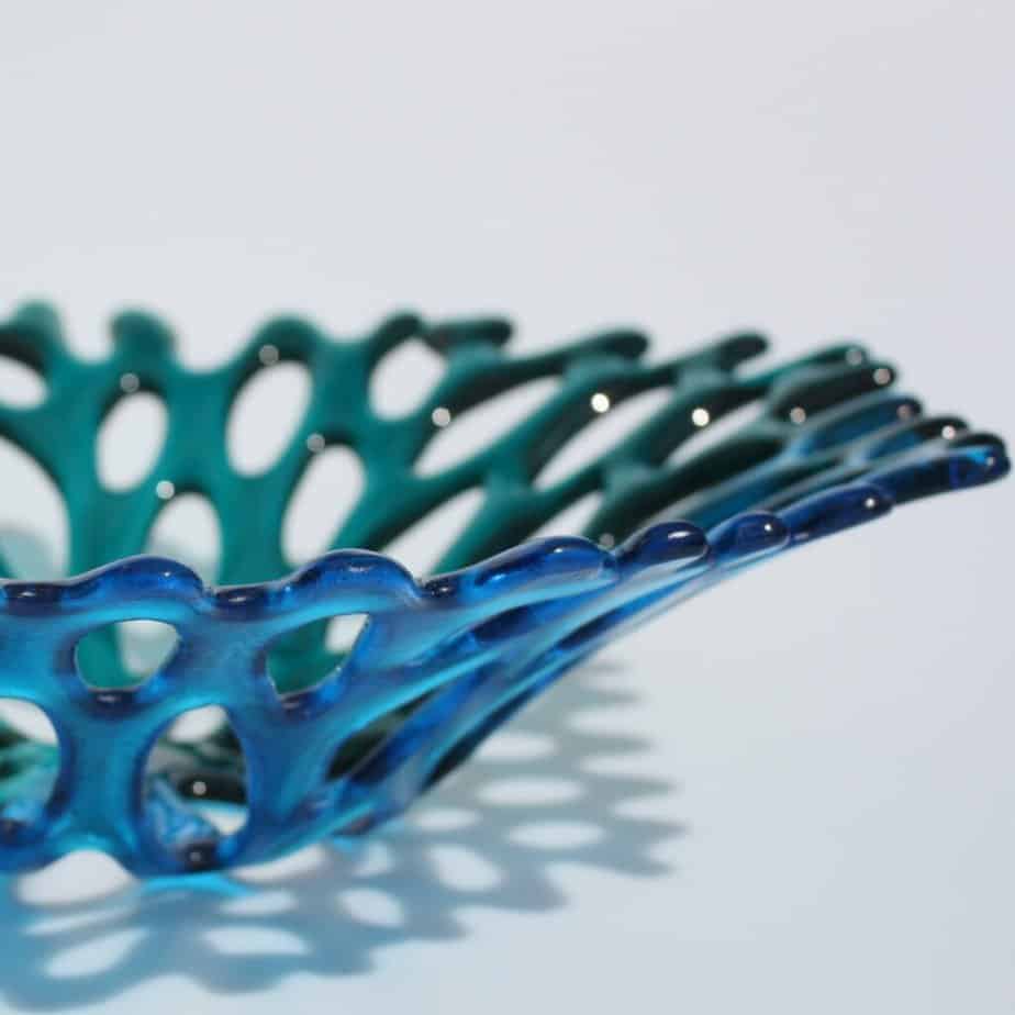 Blue coral fused glass bowl from Harris Glass Studio