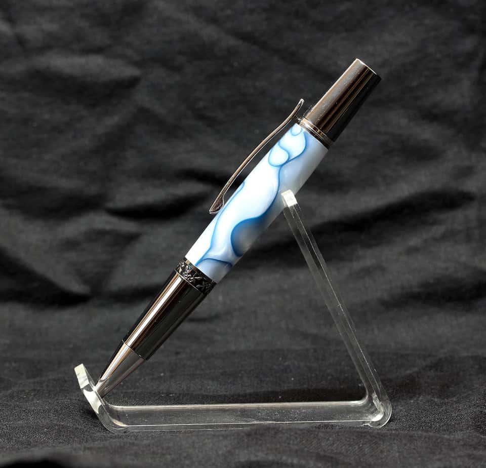 Hand-turned acrylic ballpoint pen in a swirling sea-inspired pattern by Hebridean Pens