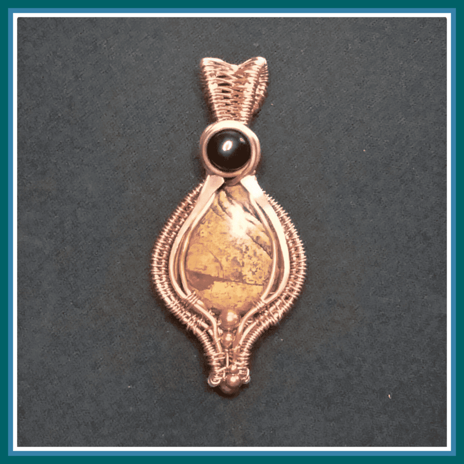 Picture Jasper Stone with Black Onyx Wrapped in Copper Wire Necklace - Image 1