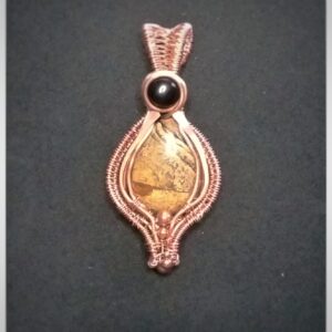 Picture Jasper Stone with Black Onyx Wrapped in Copper Wire Necklace - Image 2