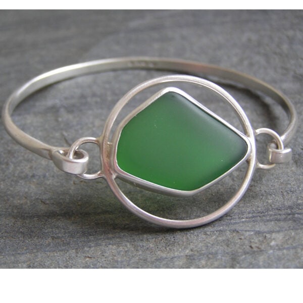 Handmade Sea Glass Bangle in Recycled Sterling Silver