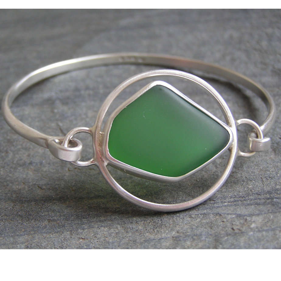 Handmade Sea Glass Bangle in Recycled Sterling Silver - Image 2