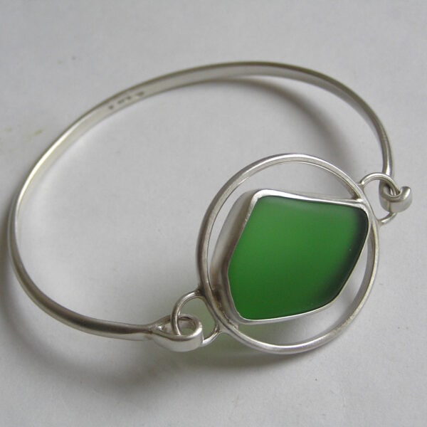Handmade Sea Glass Bangle in Recycled Sterling Silver
