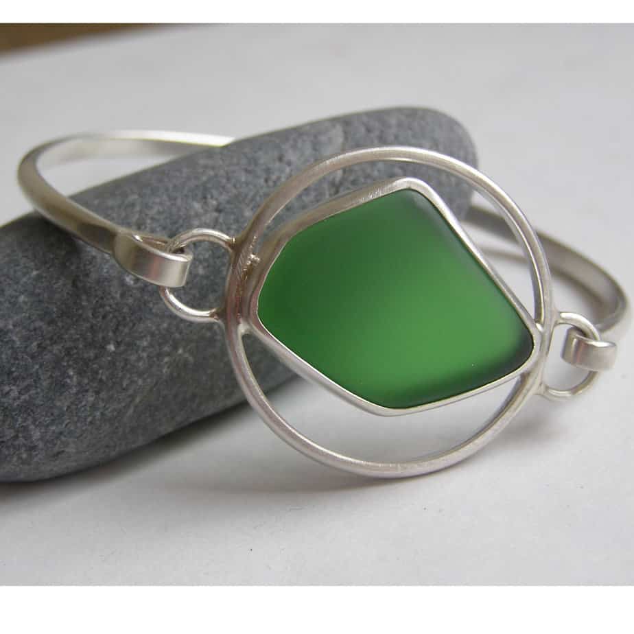Handmade Sea Glass Bangle in Recycled Sterling Silver - Image 1