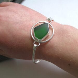 Handmade Sea Glass Bangle in Recycled Sterling Silver - Image 3