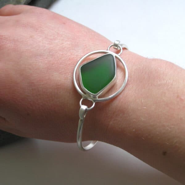 Handmade Sea Glass Bangle in Recycled Sterling Silver