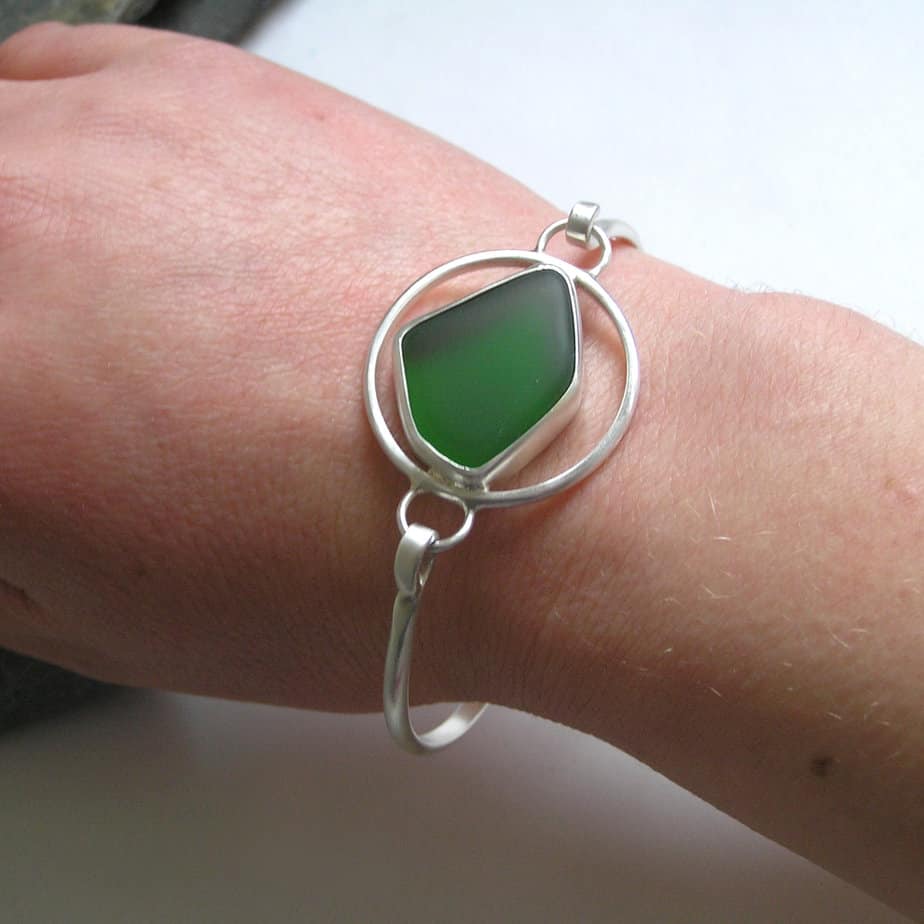 Handmade Sea Glass Bangle in Recycled Sterling Silver - Image 3