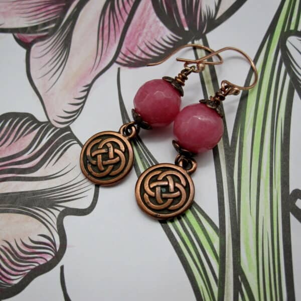 Celtic Style, Pink Quartzite Earrings, Rose Gold Plated, Gift for Her - handmade by Indigo Berry (view 3)