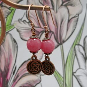Celtic Style, Pink Quartzite Earrings, Rose Gold Plated, Gift for Her - handmade by Indigo Berry (view 2)