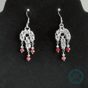 Chainmaille and Three Drop Red Beaded Earrings - Image 2