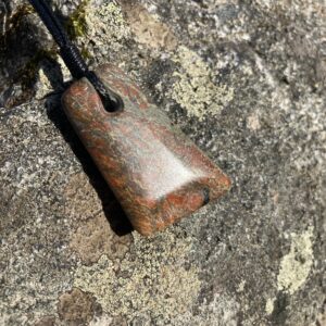 red and greenstone pendant - handmade by Gneiss Things (view 2)