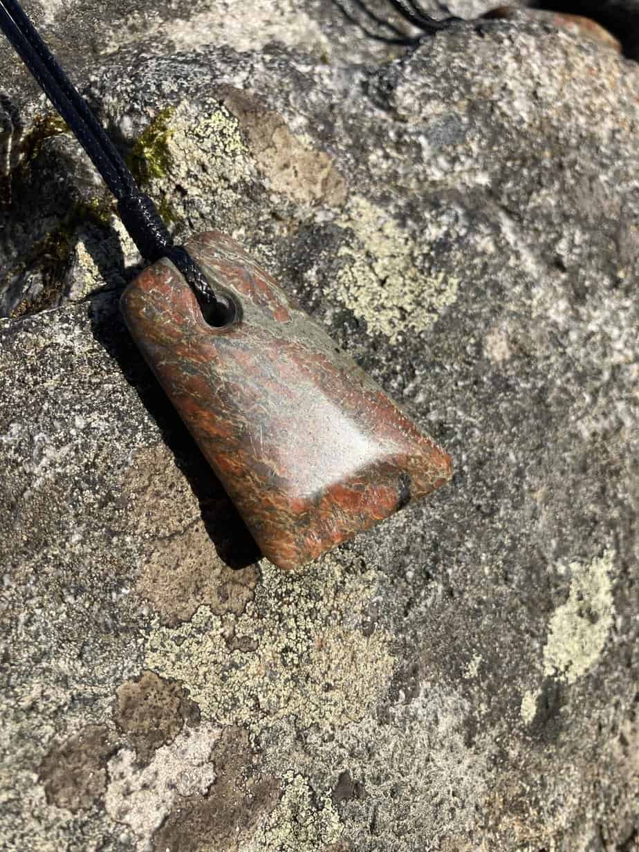 red and greenstone pendant - handmade by Gneiss Things (view 2)