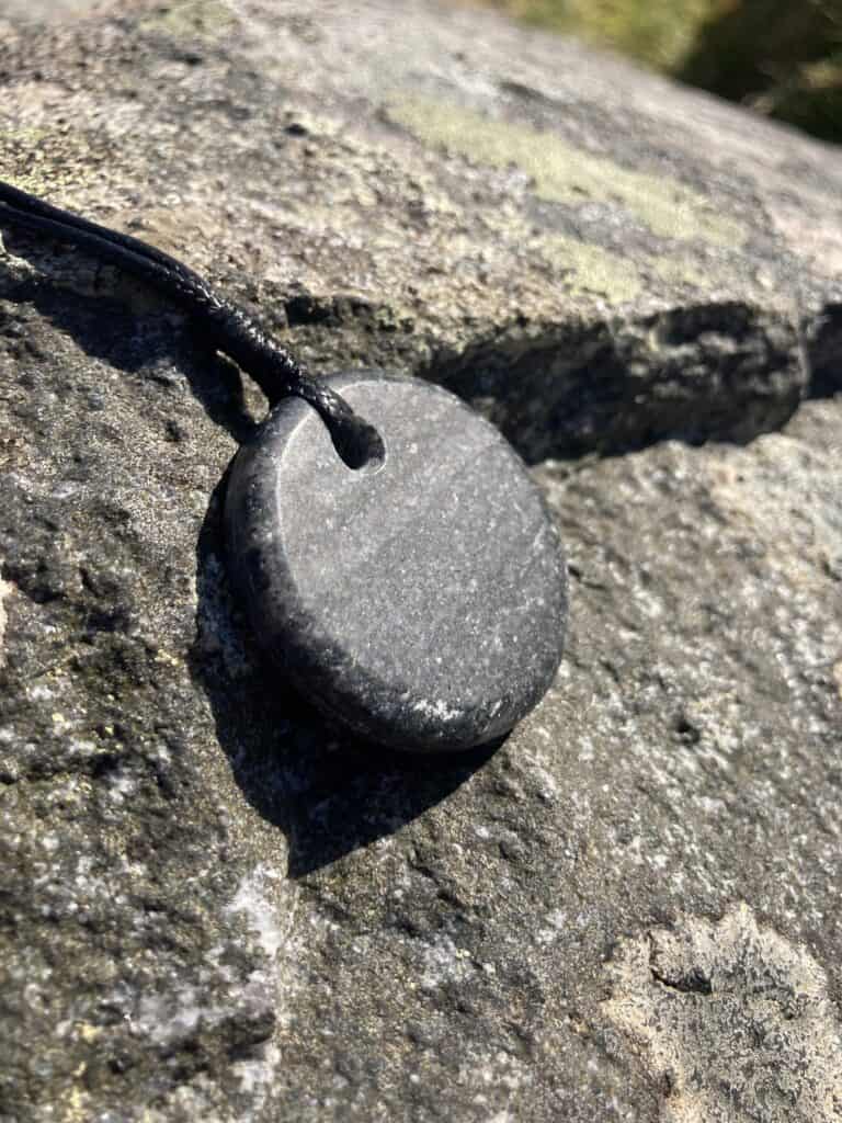 striped gneiss circular pendant - handmade by Gneiss Things (view 2)