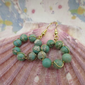 Sea-green, Jasper, Earrings, Gold Plated - handmade by Indigo Berry (view 3)