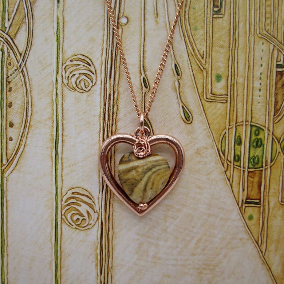 Rose gold plated Jasper heart pendant