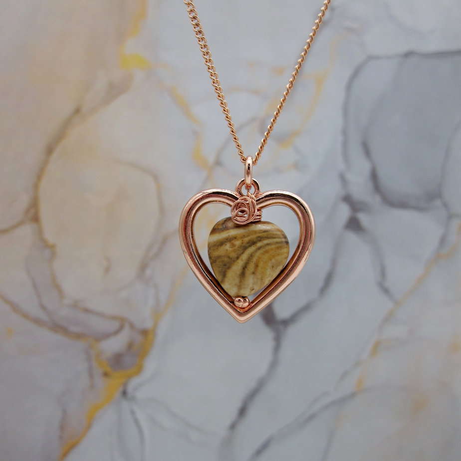 Rose gold plated Jasper heart pendant