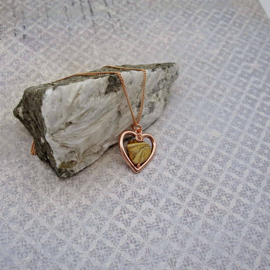 Heart Pendant with Woodland Jasper, Rose Gold Plated - handmade by Indigo Berry (view 2)
