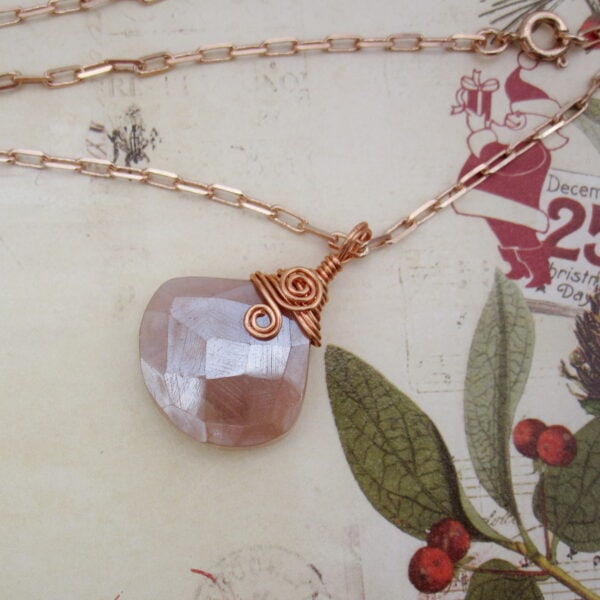 Peach Moonstone, Necklace, Rose Gold Plated, Gift for Her - handmade by Indigo Berry (view 5)
