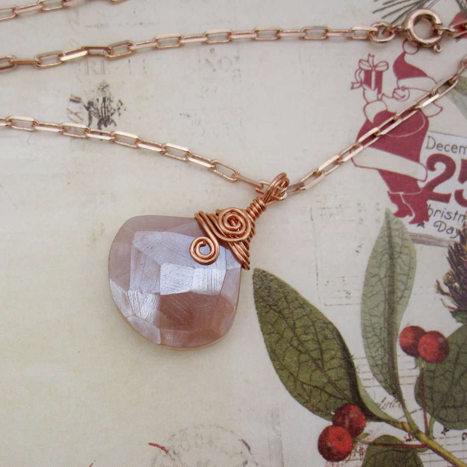 Peach Moonstone, Necklace, Rose Gold Plated, Gift for Her - handmade by Indigo Berry (view 5)
