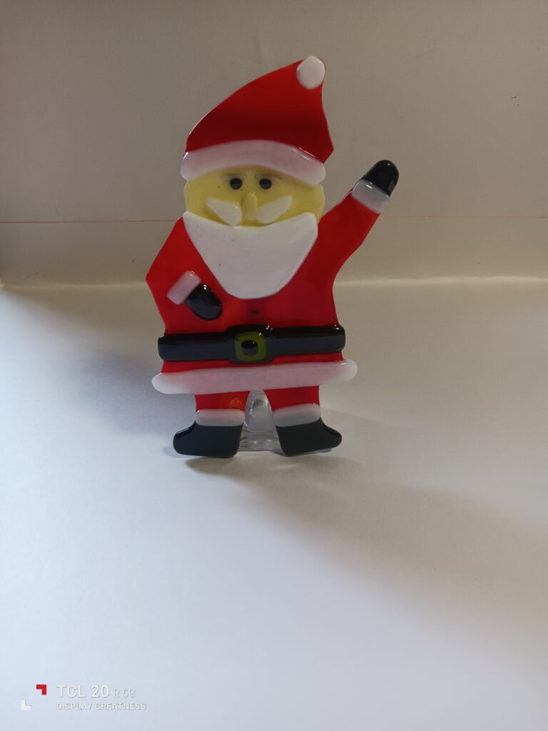 Fused glass Christmas Santa tea light holder