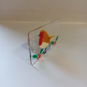 Fused glass Christmas Robin tea light holder - Image 2