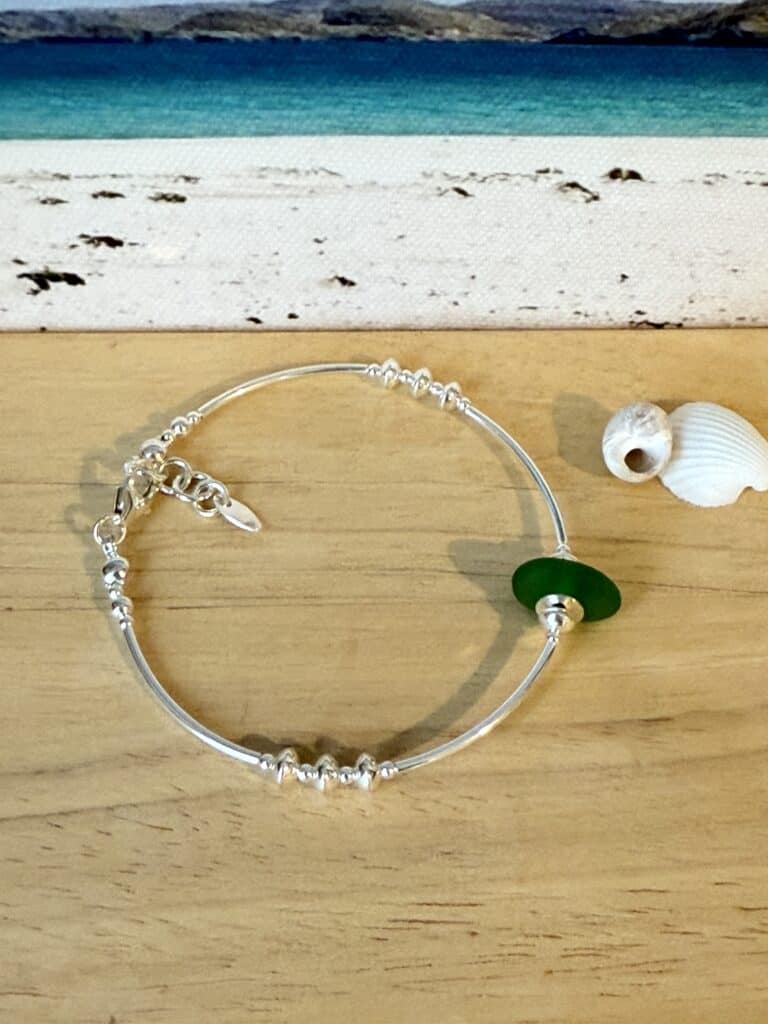 Winter Green Hebridean Sea Glass Bracelet - handmade by Salka Jewellery (view 2)