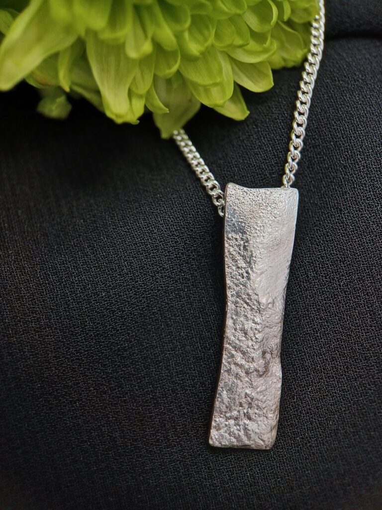 Stone Textured Silver Pendant - Large 'Ready to Ship' - handmade by Loch Sealg Designs (view 2)