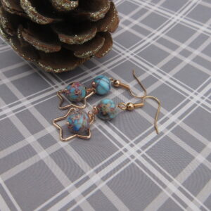 Star Earrings with Jasper, rose gold plated, gift for her - Image 4