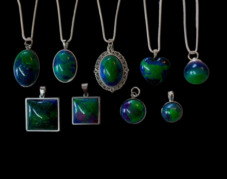 Aurora Borealis pendants, Silver Chain. - handmade by Sarah Kay Arts