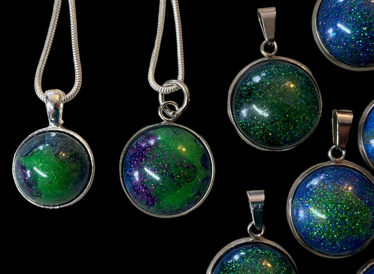 Aurora Borealis pendants, Silver Chain. - handmade by Sarah Kay Arts (view 5)