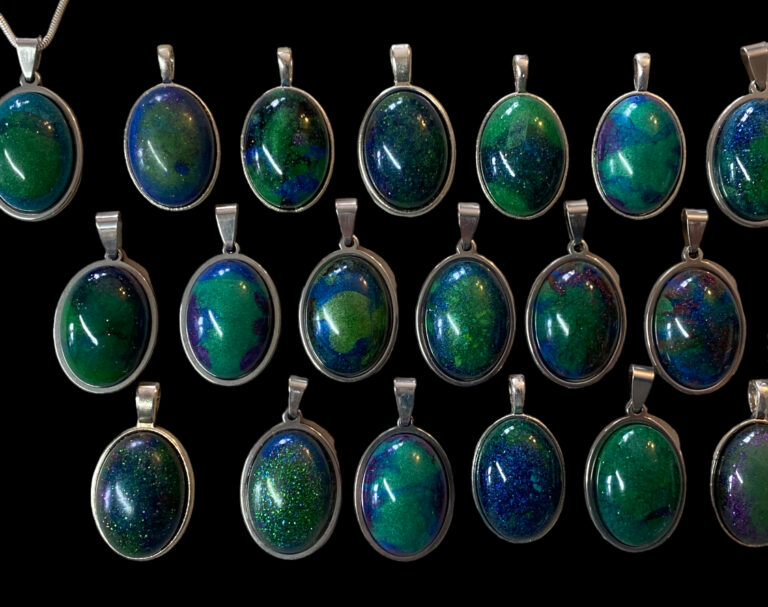 Aurora Borealis pendants, Silver Chain. - handmade by Sarah Kay Arts (view 6)