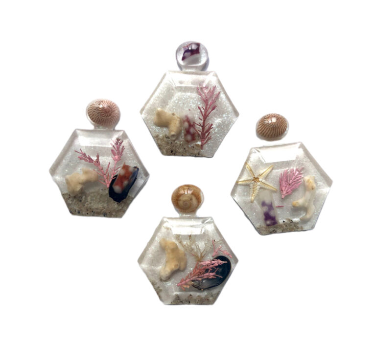Hexagon bottle brooch, resin jewellery from Shetland. - handmade by Sarah Kay Arts (view 3)