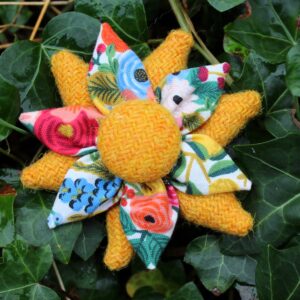 Yellow Harris Tweed and Floral Fabric Corsage Brooch - Image 2