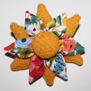 Yellow Harris Tweed and Floral Fabric Corsage Brooch - Image 4