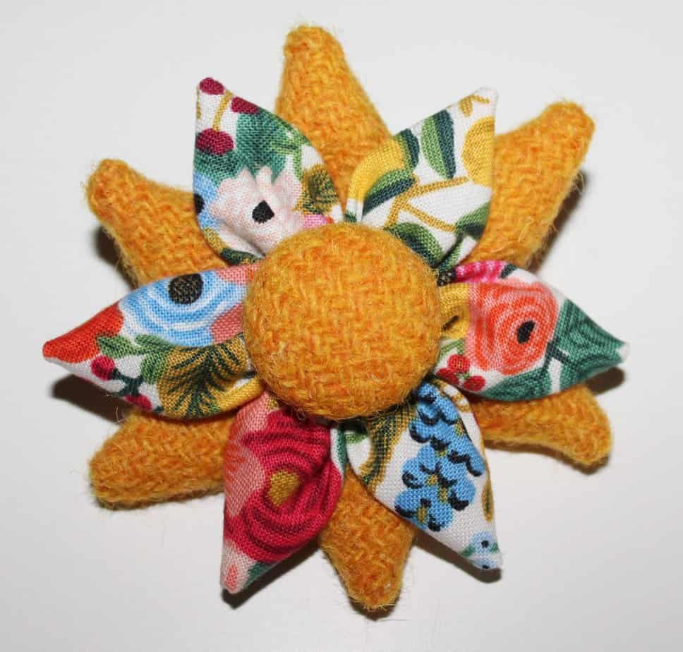 Yellow Harris Tweed and Floral Fabric Corsage Brooch - Image 4