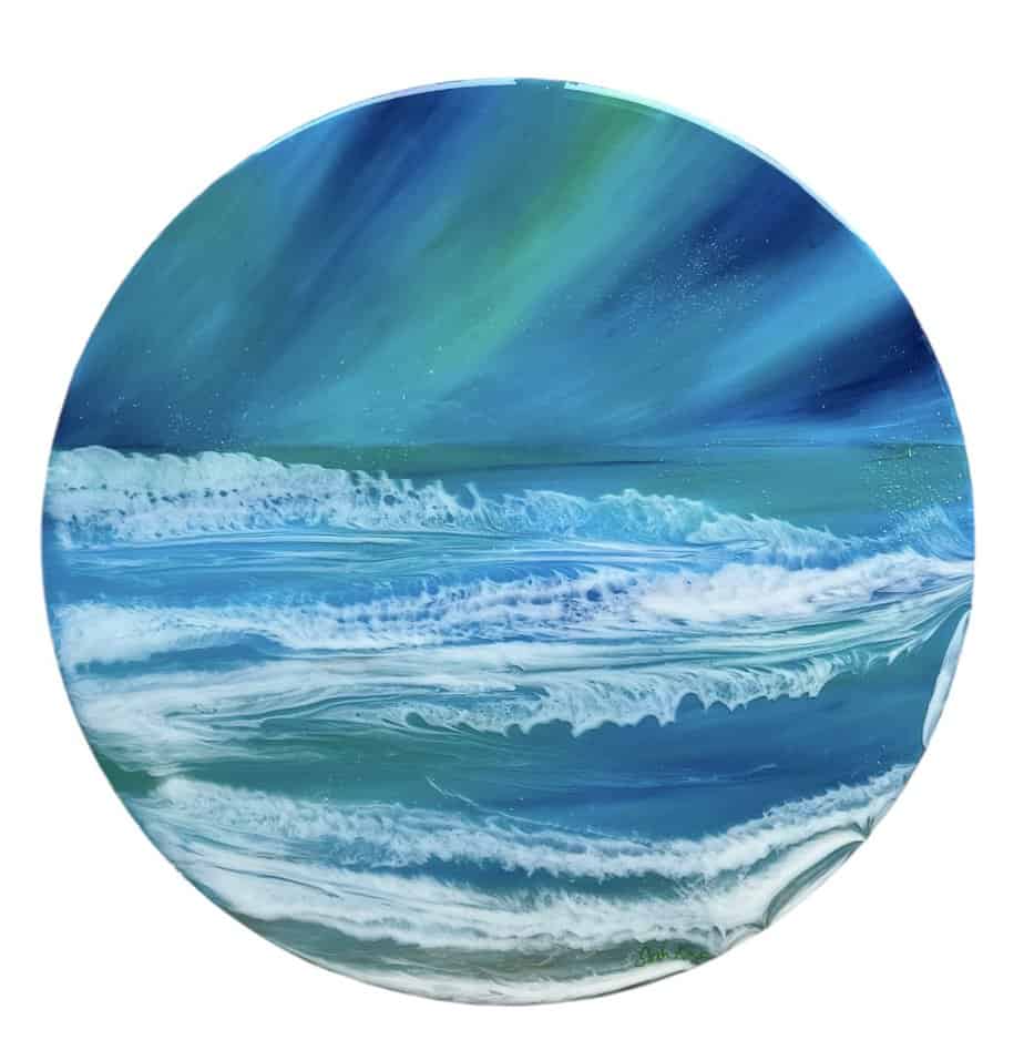 Large Aurora seascape artwork. - handmade by Sarah Kay Arts