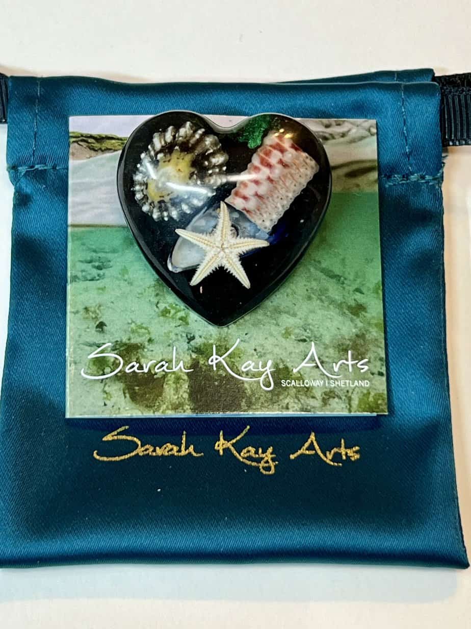 Chunky love heart beach brooch, resin jewellery from Shetland. - handmade by Sarah Kay Arts