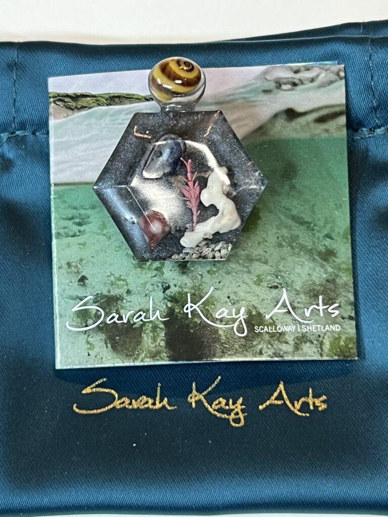 Hexagon bottle brooch, resin jewellery from Shetland. - handmade by Sarah Kay Arts (view 2)