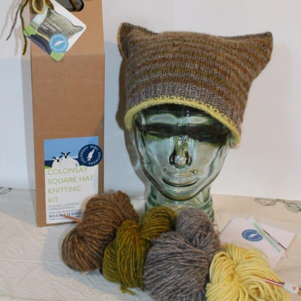 Knitting Kit - Colonsay Square Hat in our Moss colourway - handmade by Colonsay Wool Growers