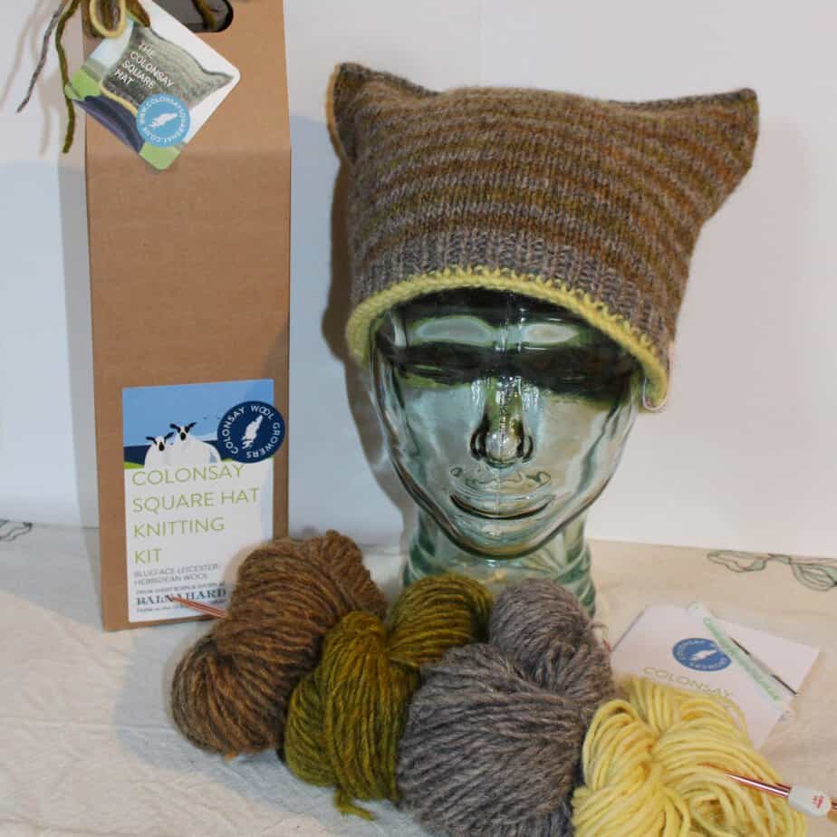 Knitting Kit - Colonsay Square Hat in our Moss colourway - handmade by Colonsay Wool Growers