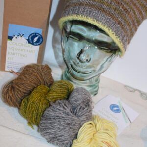 Knitting Kit - Colonsay Square Hat in our Moss colourway - handmade by Colonsay Wool Growers (view 2)