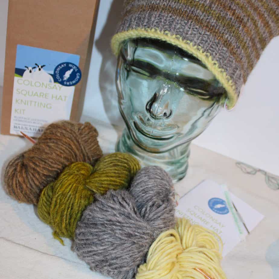 Knitting Kit - Colonsay Square Hat in our Moss colourway - handmade by Colonsay Wool Growers (view 2)