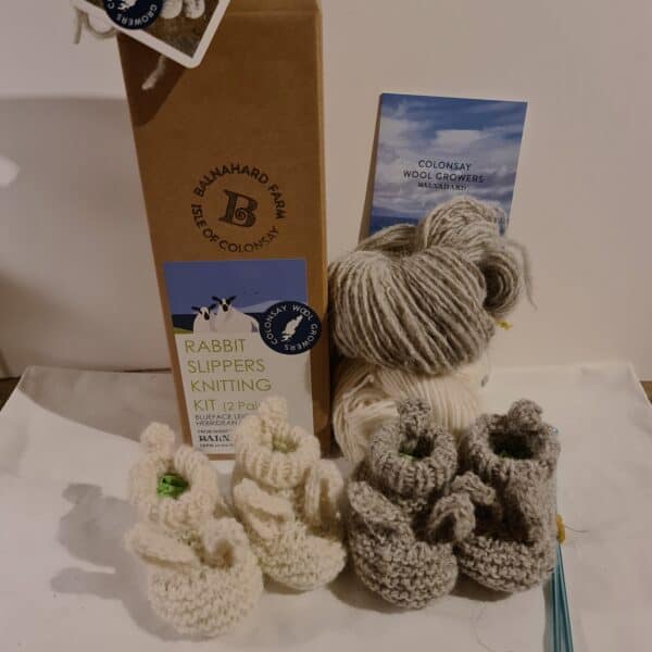 KNITTING KIT for Rabbit Slippers in Natural Grey and Cream Colonsay Wool
