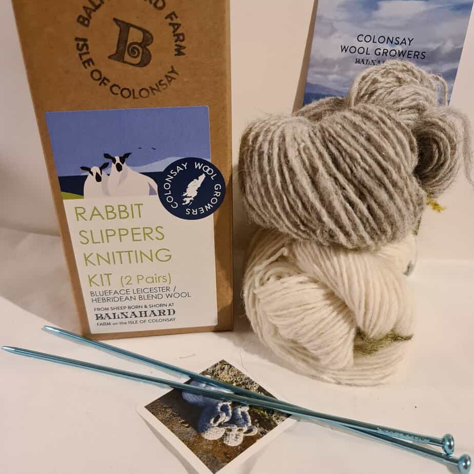 KNITTING KIT for Rabbit Slippers in Natural Grey and Cream Colonsay Wool - Image 2